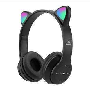 Бездротові навушники P47 Bluetooth 5.0, світлодіодне підсвічування, навушники з вушками Cat Gamer з шумопоглинанням 375566233 фото