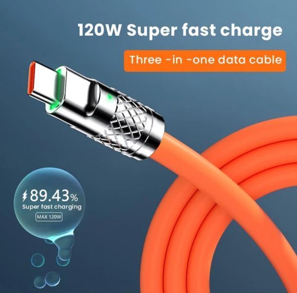 Кабель для быстрой зарядки 3 в 1, iOS + Type-C + Micro, 1.2 м, для iPhone, Samsung, Huawei, Xiaomi,120 Вт, 6 А 1686553342 фото
